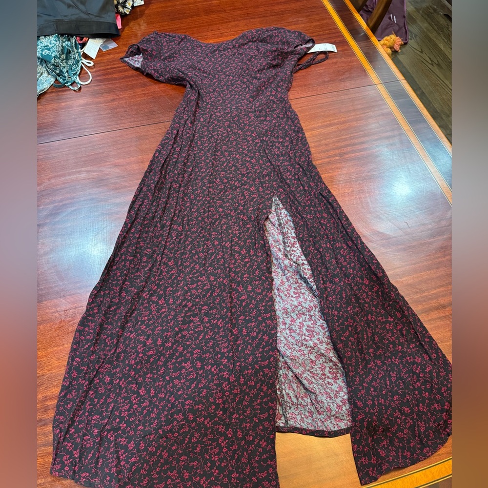 Elegant Floral Black and Marroon Dress